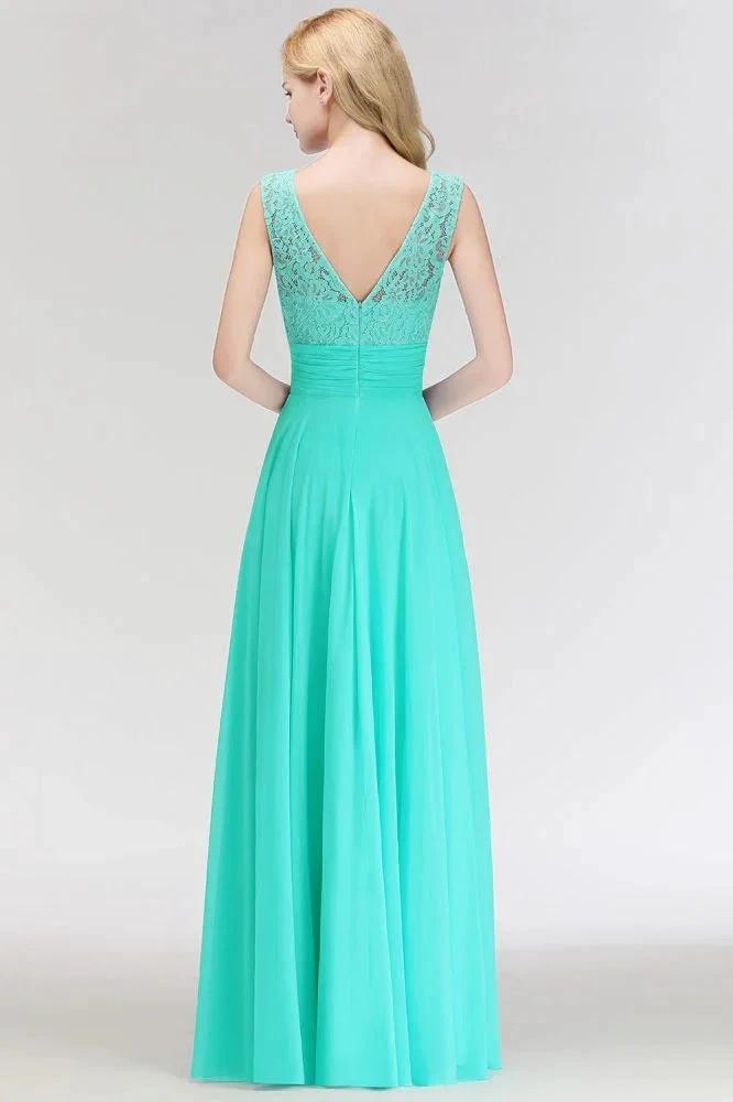 Crew Neck Lace Top Sleeveless Chiffon Bridesmaid Dress Aline Formal Dress (ZD13044)