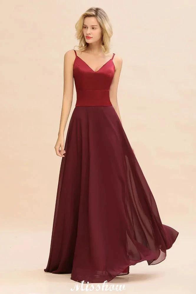 Cross Backless  Floor Length Satin Evening Gowns Burgundy Bridesmaid Dress (ZD12889)