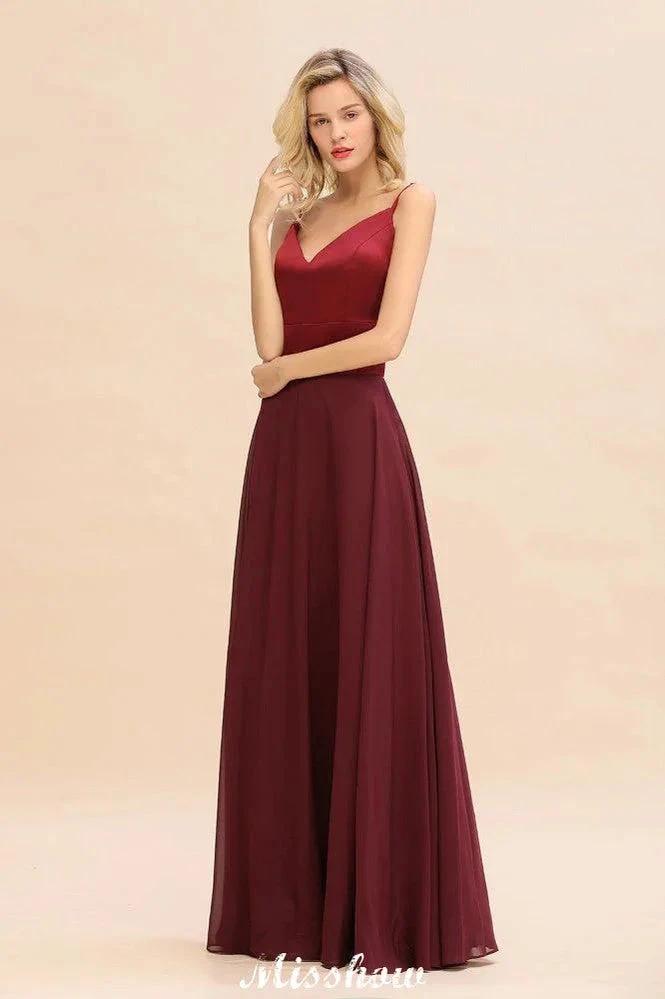 Cross Backless  Floor Length Satin Evening Gowns Burgundy Bridesmaid Dress (ZD12889)