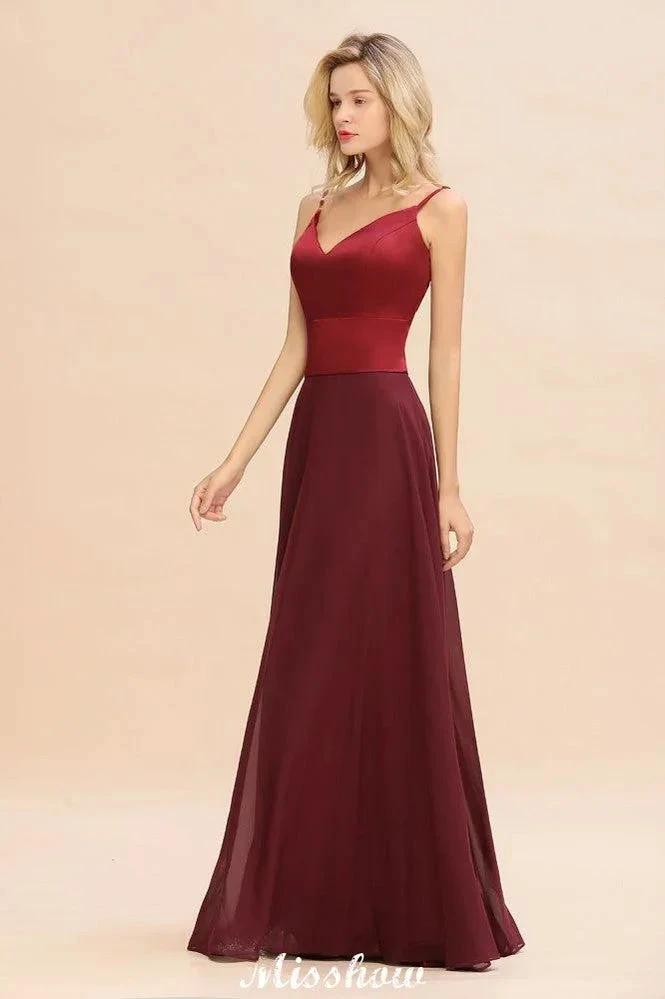 Cross Backless  Floor Length Satin Evening Gowns Burgundy Bridesmaid Dress (ZD12889)