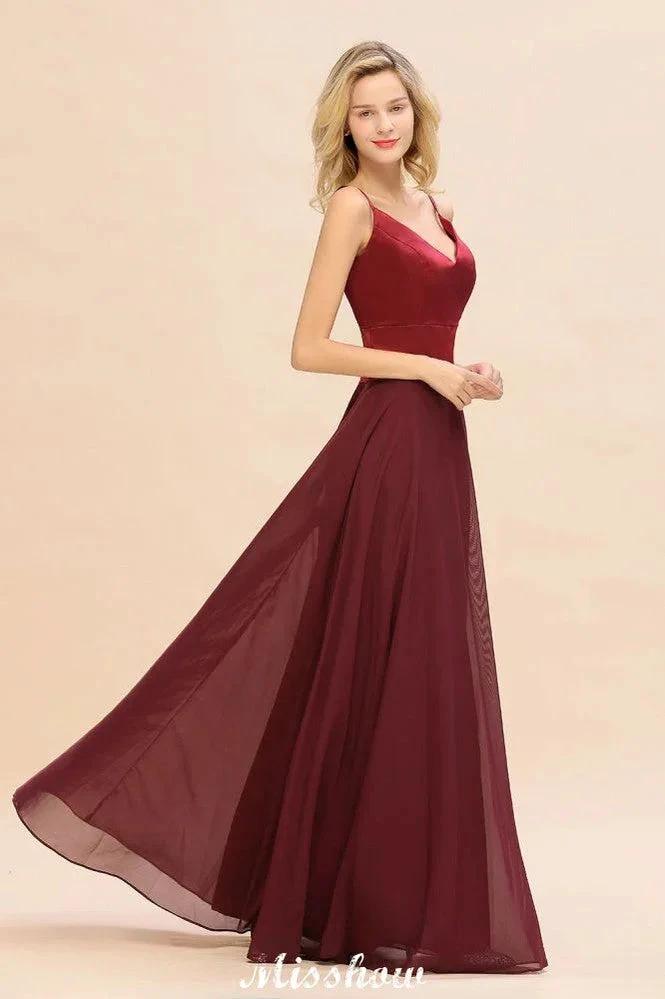 Cross Backless  Floor Length Satin Evening Gowns Burgundy Bridesmaid Dress (ZD12889)