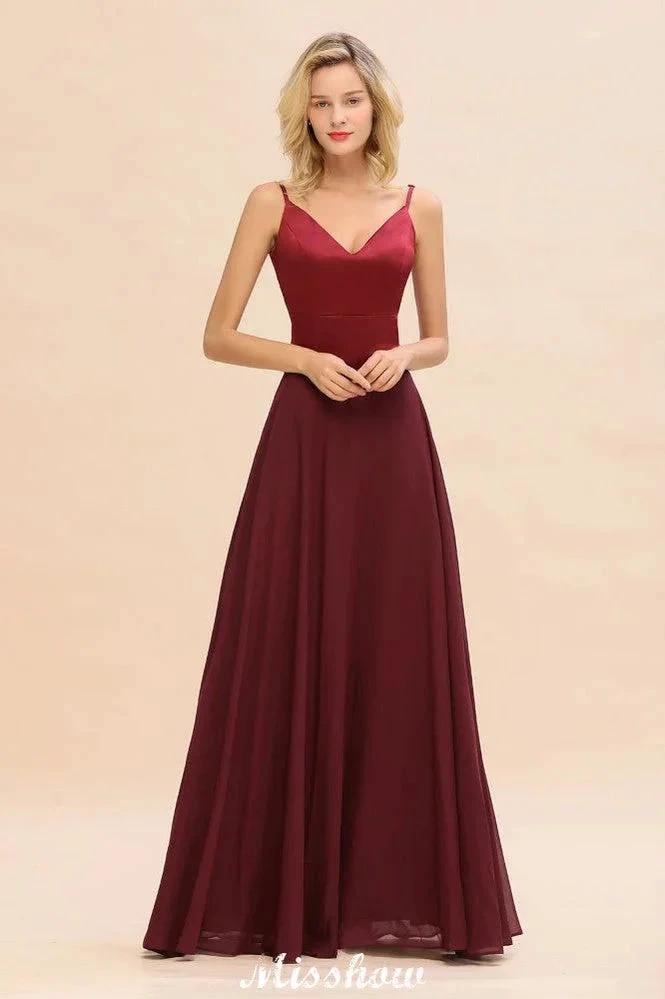 Cross Backless  Floor Length Satin Evening Gowns Burgundy Bridesmaid Dress (ZD12889)
