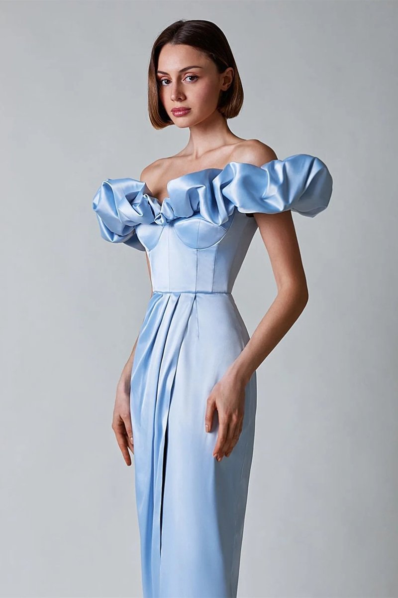 Greta Boutique Off the Shoulder Maxi Dress with Slit and Crystals Collection