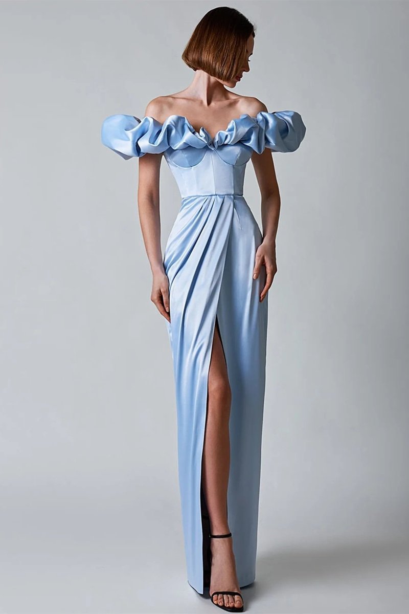 Greta Boutique Off the Shoulder Maxi Dress with Slit and Crystals Collection