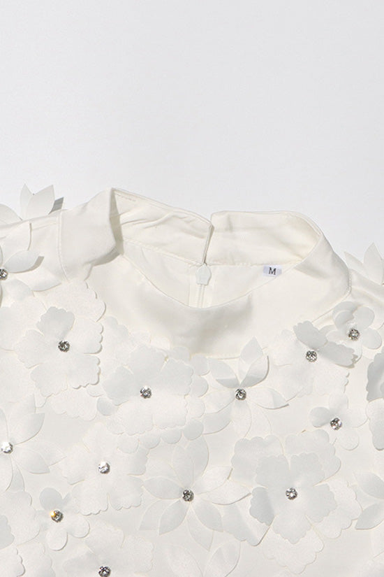 Cute Flower Applique Mock Neck Sleeveless A Line Bow Trim Party Mini Dress - Fashionpara