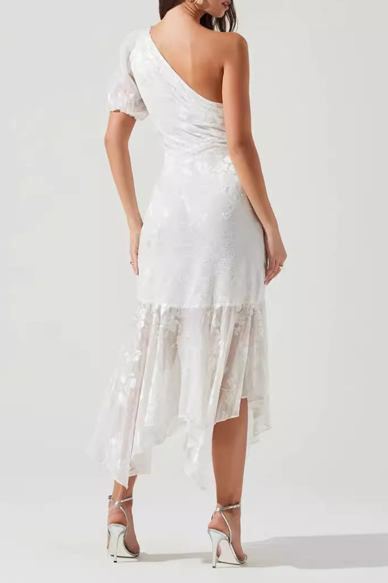 Elegant Solid Patchwork Asymmetrical Oblique Collar Evening Dresses - View 5 | VelvetHem