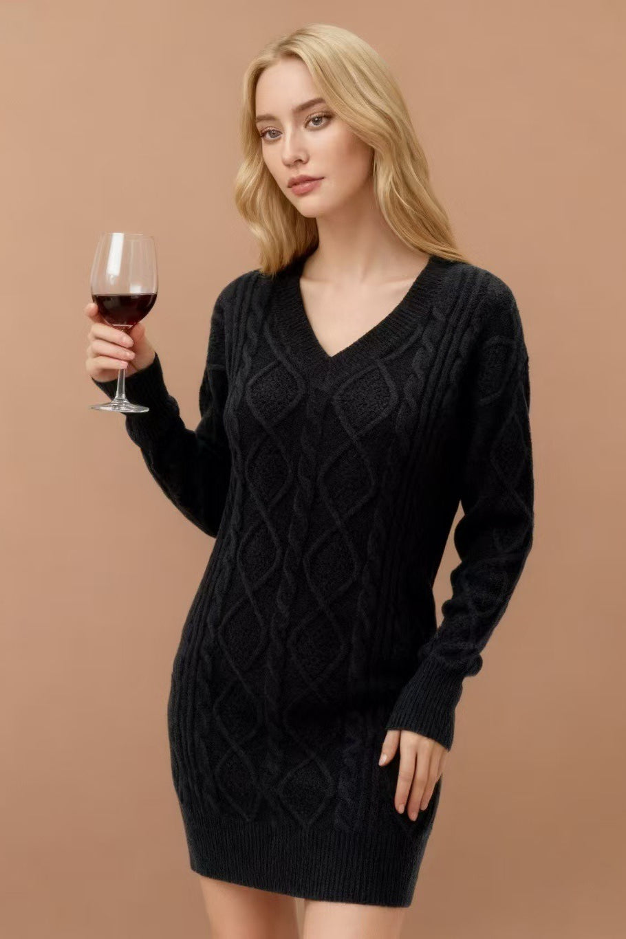 V Neck Cable Knit Work Dress - View 6 | VelvetHem
