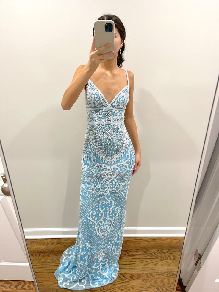 V Neck Blue Prom Dress Evening Dress Graduation Dress