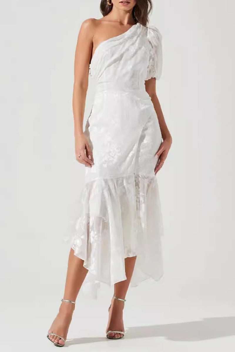 Elegant Solid Patchwork Asymmetrical Oblique Collar Evening Dresses - View 5 | VelvetHem