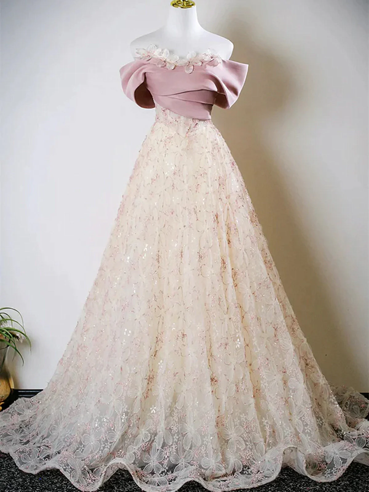 Floral Lace Sweetheart Prom Dress Party Dress, A-line Fairytale Flowers Prom Dress