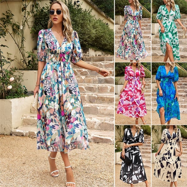 Pilar Chic Women's Printed V Neck Dress Silhouette Collection