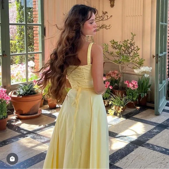 Lovely Yellow Long Prom Dress A Line Satin Party Evening Gown Y7578 - View 3 | VelvetHem