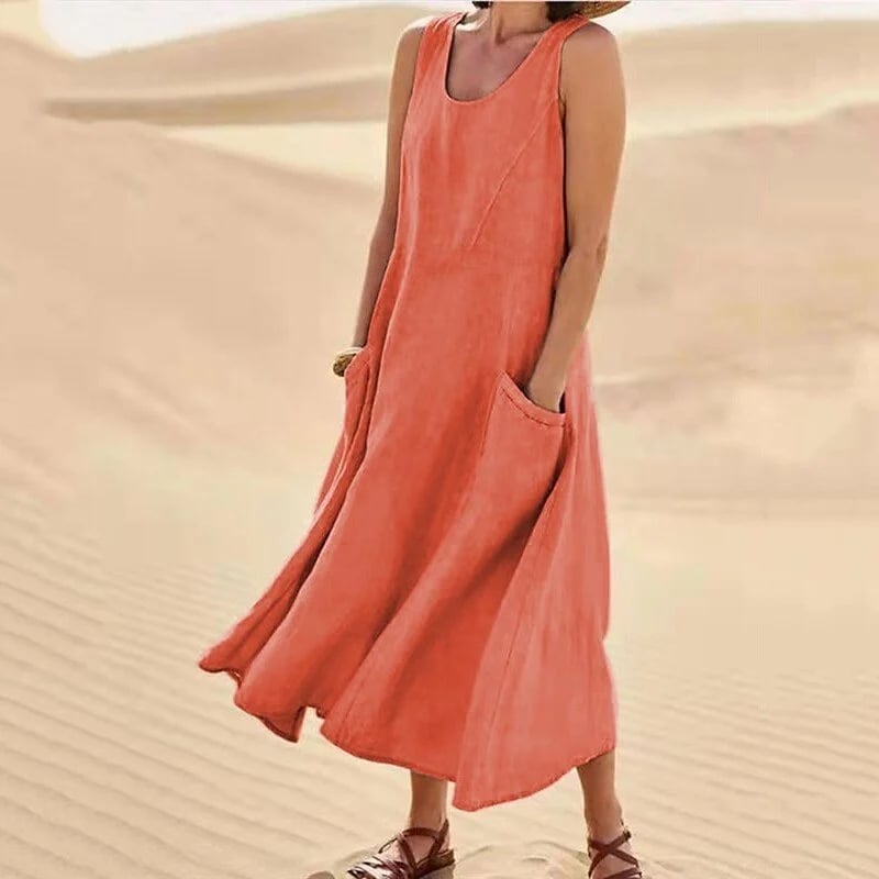 Teresa Aesthetic Sleeveless Dress with Pockets Made of Cotton and for Women Elevated Occasion Wear