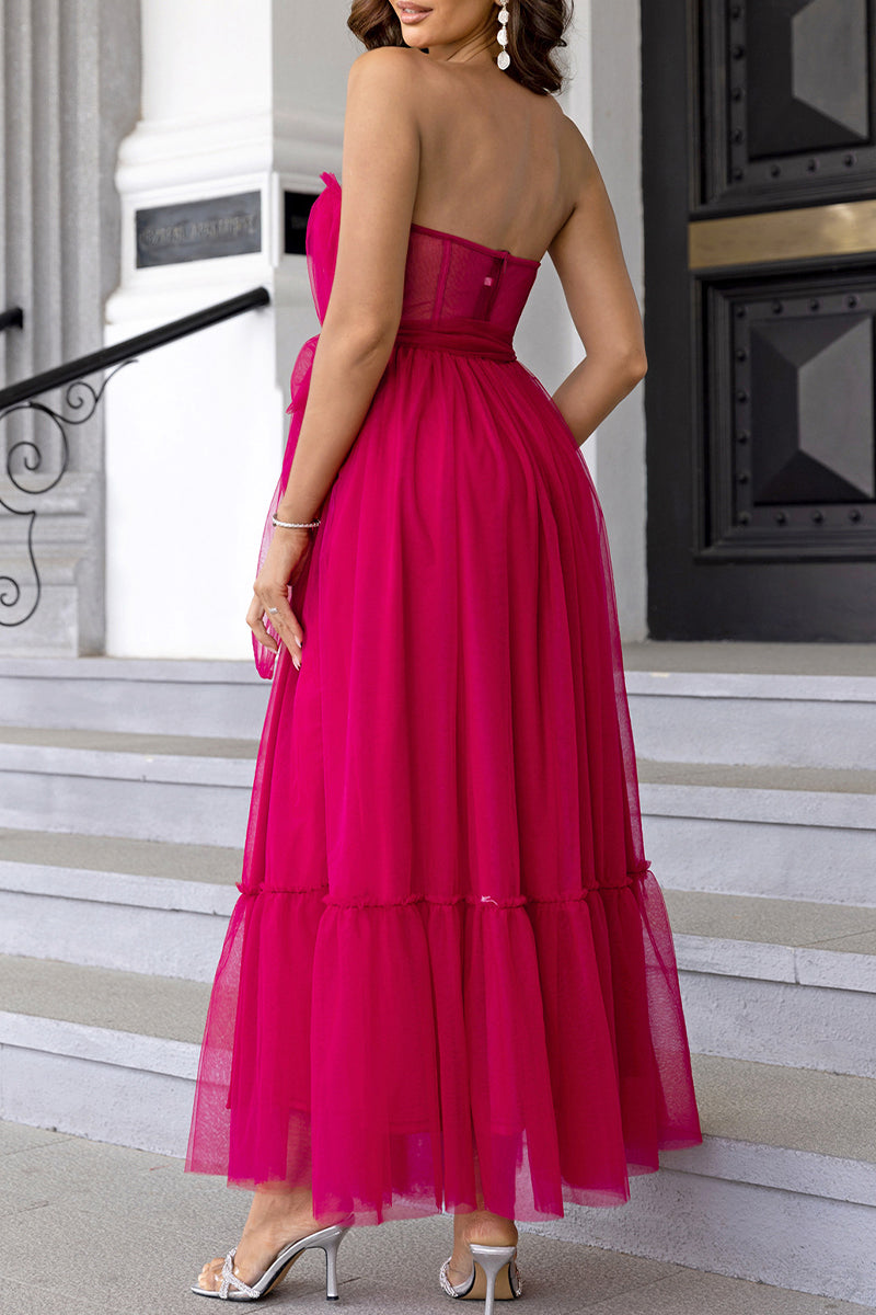 Elegant Formal Solid Frenulum Flounce With Bow Strapless Evening Dress Dresses - View 4 | VelvetHem