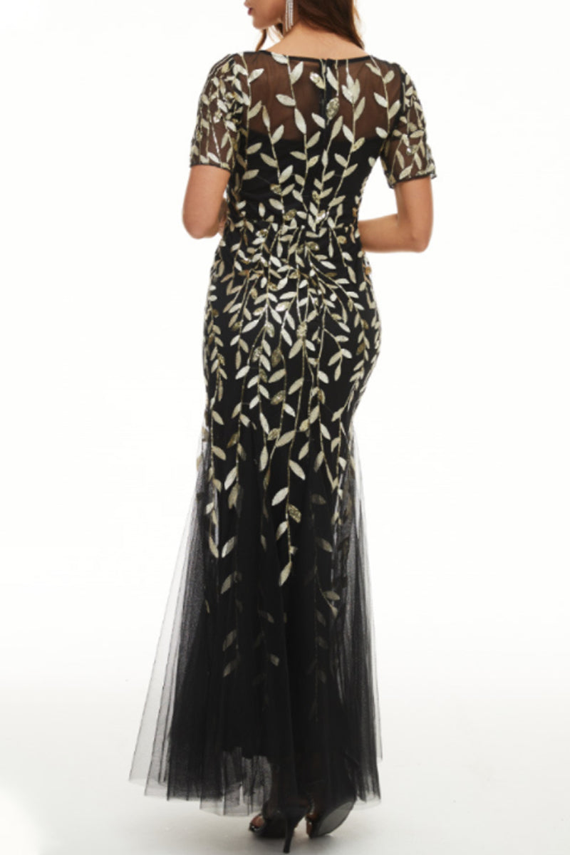 Celebrities Elegant Patchwork Sequins O Neck Evening Dress Dresses - View 3 | VelvetHem
