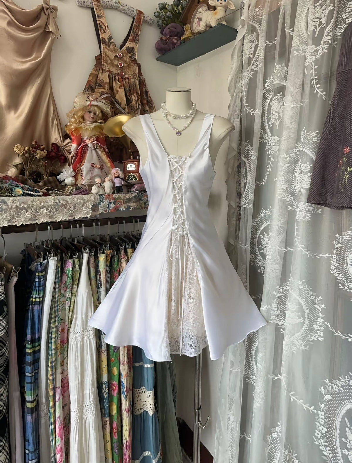 A-Line White Satin Lace Homecoming Dress Birthday Dress