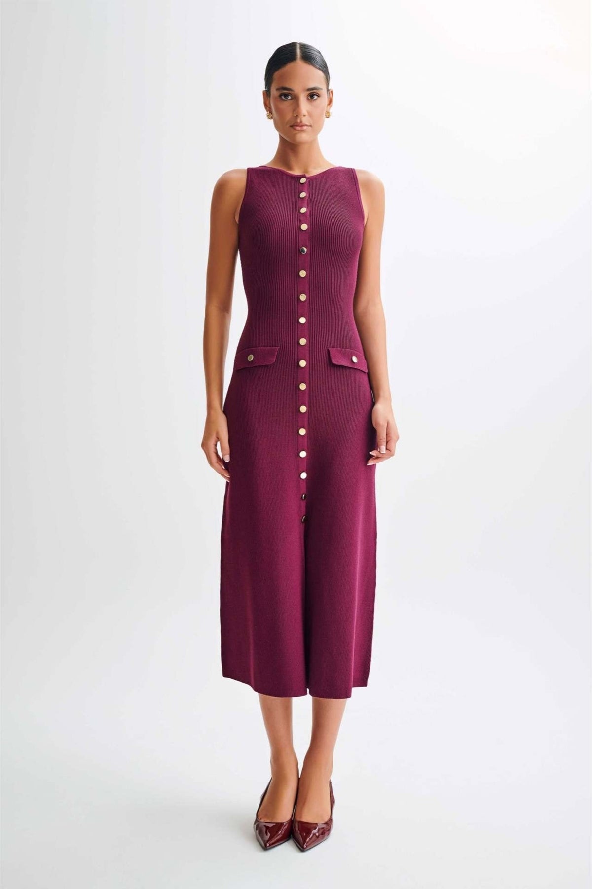 Fashion Buttoned Knit Work Dress - View 14 | VelvetHem
