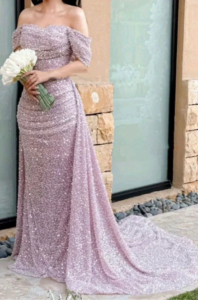 Beautiful Off The Shoulder Wedding Dress Sequin Mermaid Prom Evening Dress Y7630 by simplepromdress