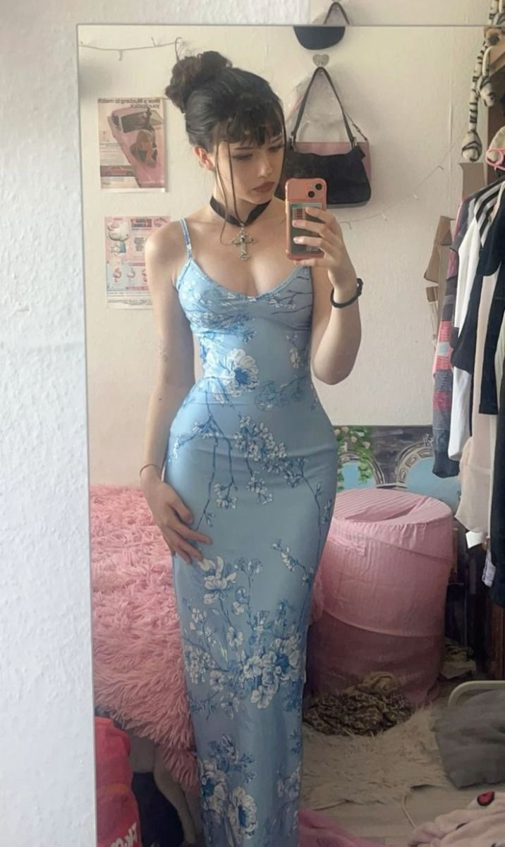 Unique Mermaid Blue Print Prom Dress Long Party Evening Dress