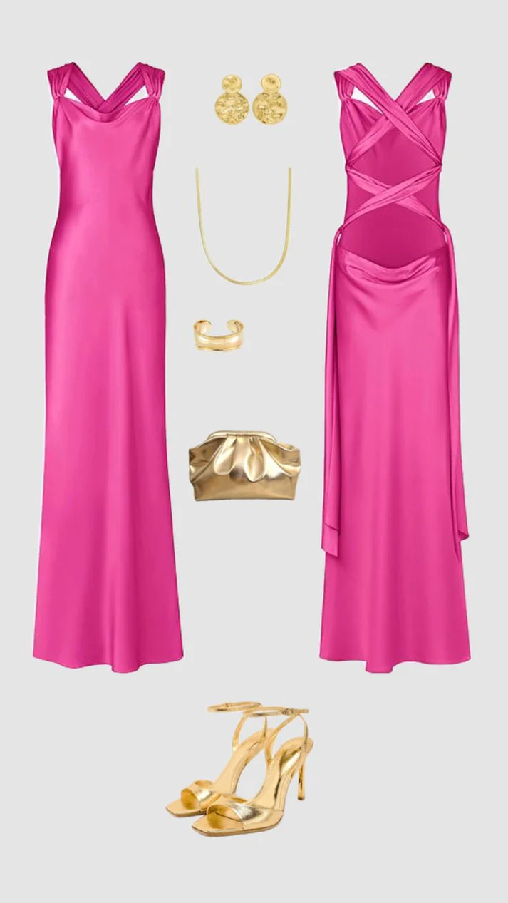 Hot Pink Long Prom Dress Satin Party Dress Evening Dress