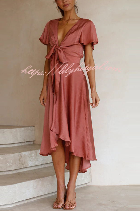 Sunny Daze Butterfly Sleeves Satin Party/ Wedding Dress - Fashionpara