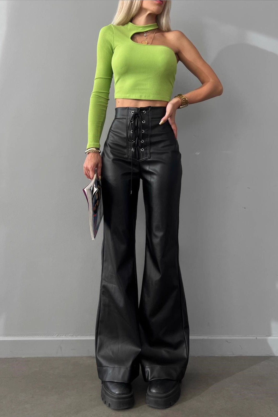 High Waist Flared Leather Sexy Casual Pants