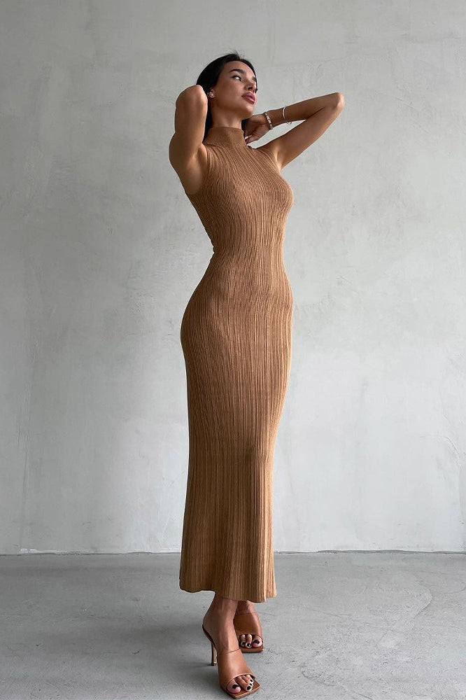 Sleeveless Turtleneck Knit Sweater Dress