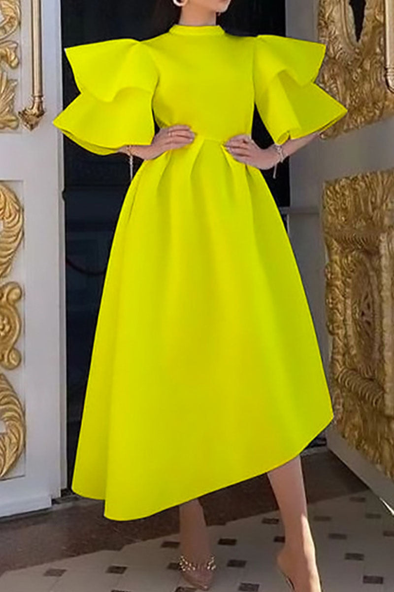 Casual Elegant Solid Patchwork Flounce Half A Turtleneck Evening Dress Dresses - View 2 | VelvetHem