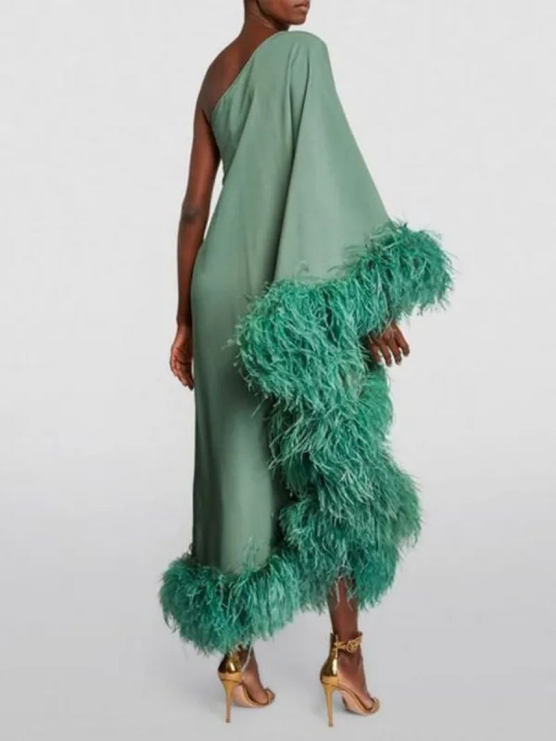 Spring Summer Women Clothing Feather One Shoulder Large Swing Evening Dress - Elegant and Stylish Option for Special Occasions - VelvetHem