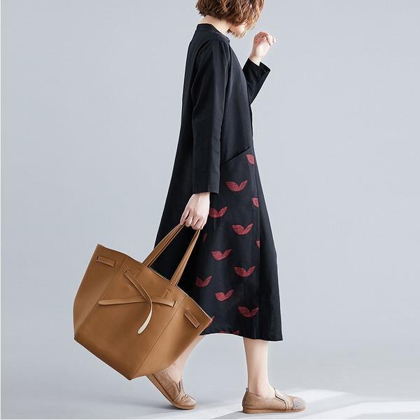 long sleeve cotton linen plus size vintage women casual loose spring autumn shirt dress