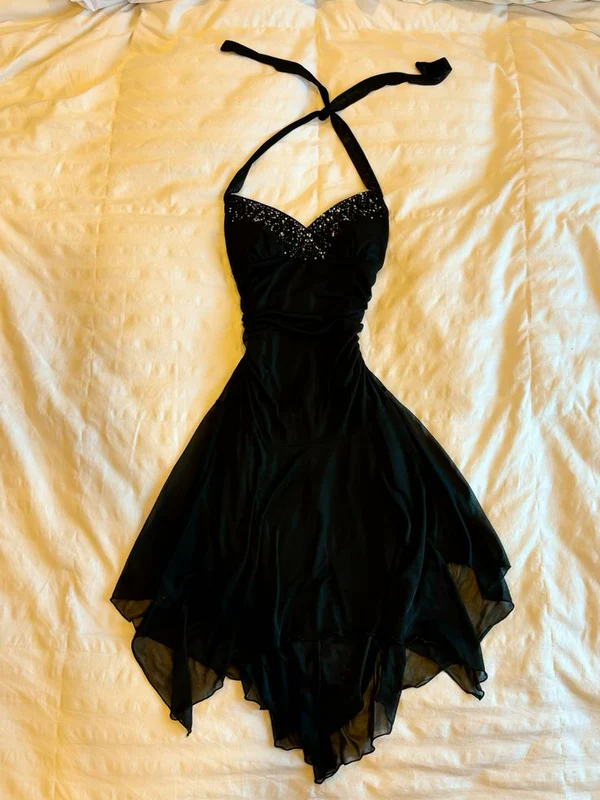 Vintage Black Short Party Dress Chiffon Homecoming Dress