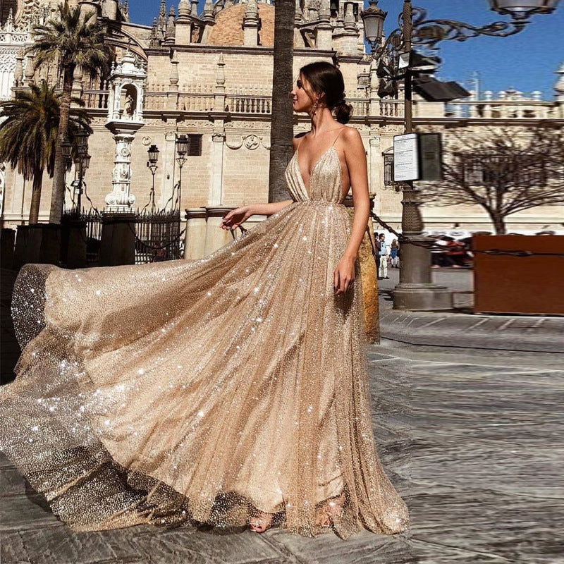 V-Neck Sling Long Dress Prom Dress - VelvetHem