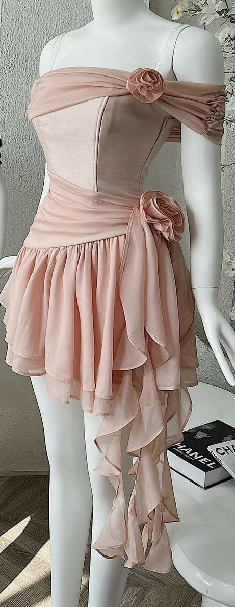 Off-the-Shoulder A Lline Pink Homecoming Dress
