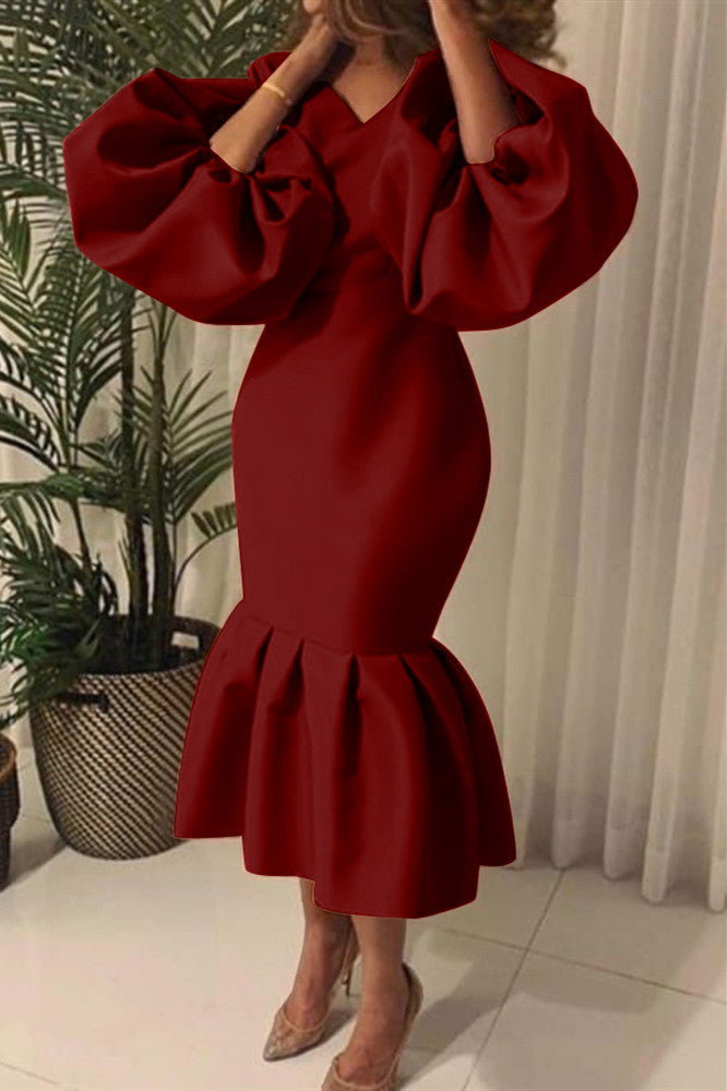 Fashion Sexy Solid Basic V Neck Evening Dress - View 3 | VelvetHem