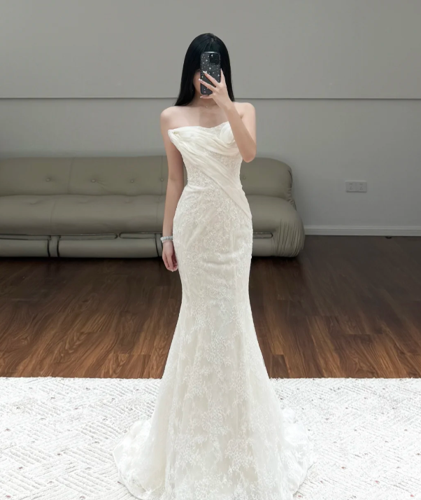 Mermaid Lace Wedding Dress White Elegant Wedding Gowns - FashionDia