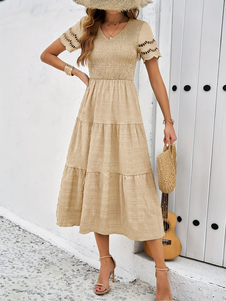 Cristina Statement a Line Short Sleeved Lace Maxi Dress Elevated Occasion Wear