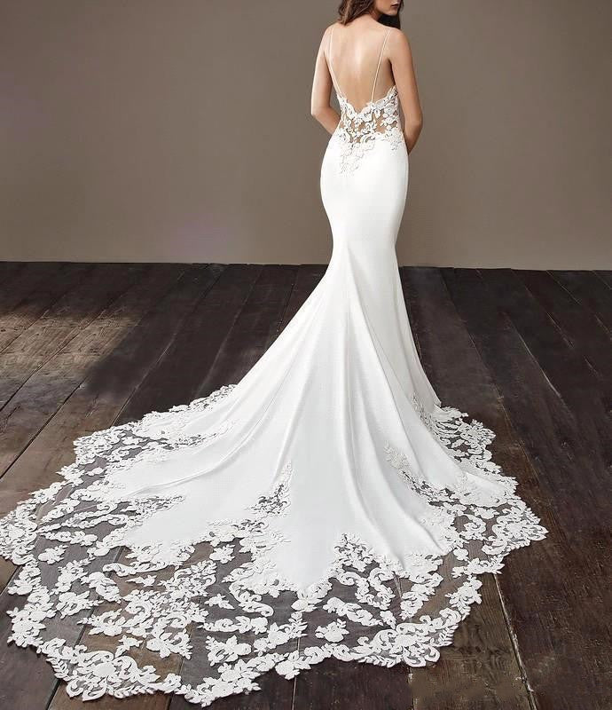 Bmbridal Spaghetti-Straps Lace Wedding Dress Mermaid Sleeveless (ZD17410)