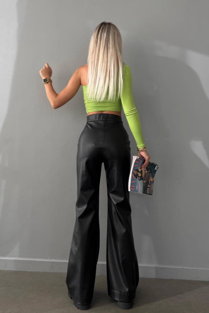 High Waist Flared Leather Sexy Casual Pants