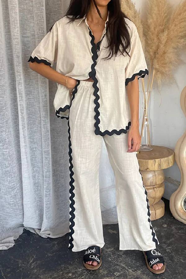 Casual Solid Color Shirt and Pants Suit