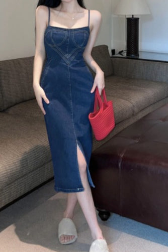 Retro Split Maxi Denim Dress - View 4 | VelvetHem