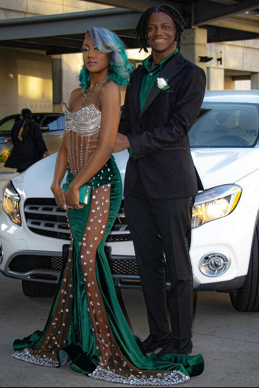 Dark Green Sweetheart Silver Beaded See through Hot Prom Dresses