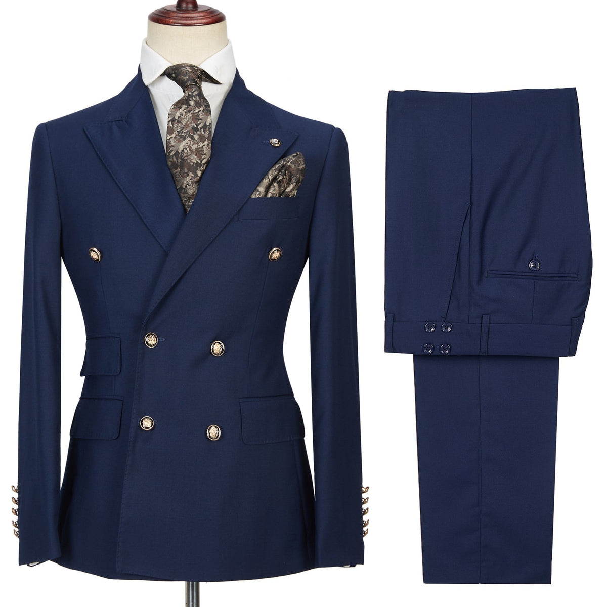 Dark Navy Peak Lapel Double Breasted Formal Men Suit for Prom