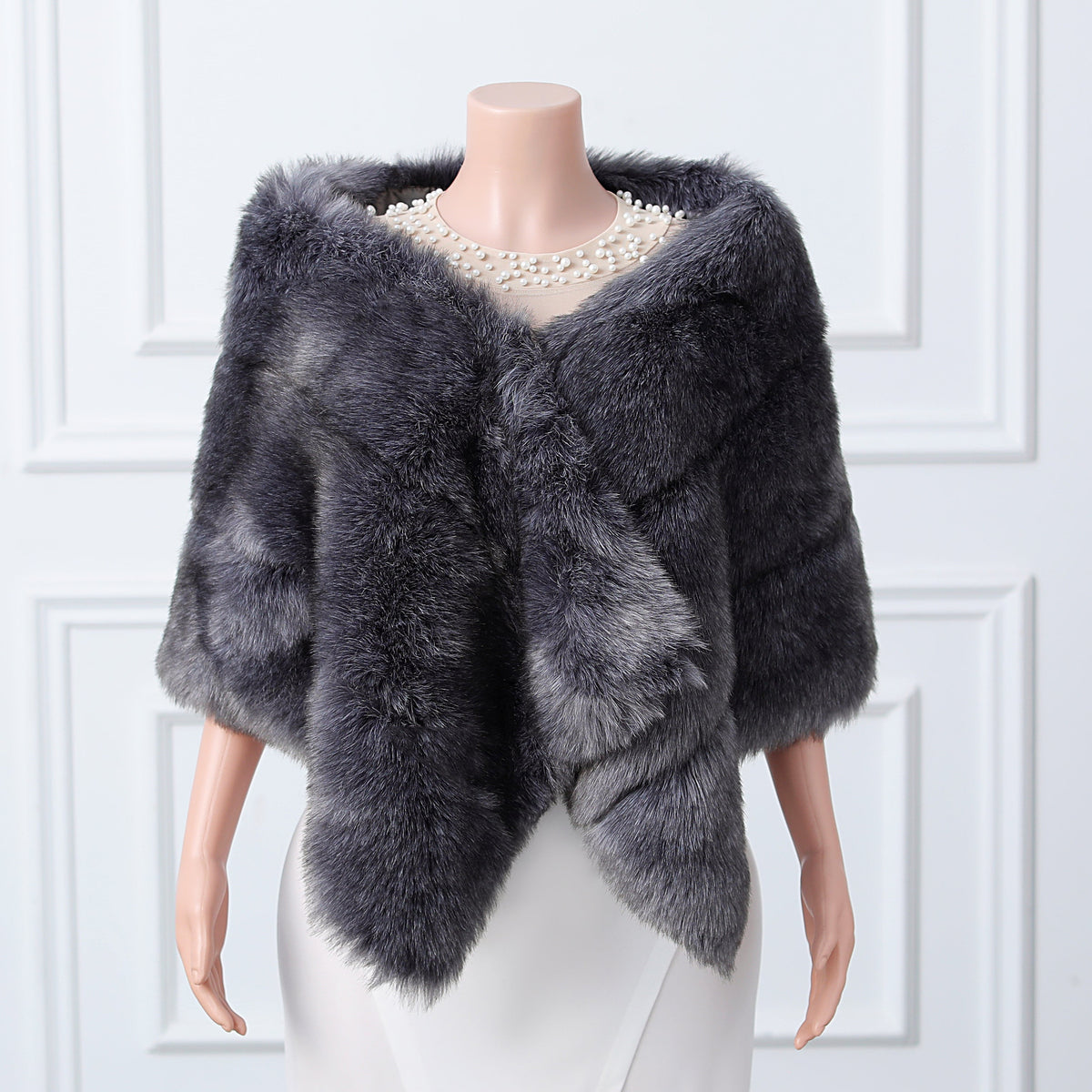Dark silver fox three piece rectangular scarf Winter Wraps