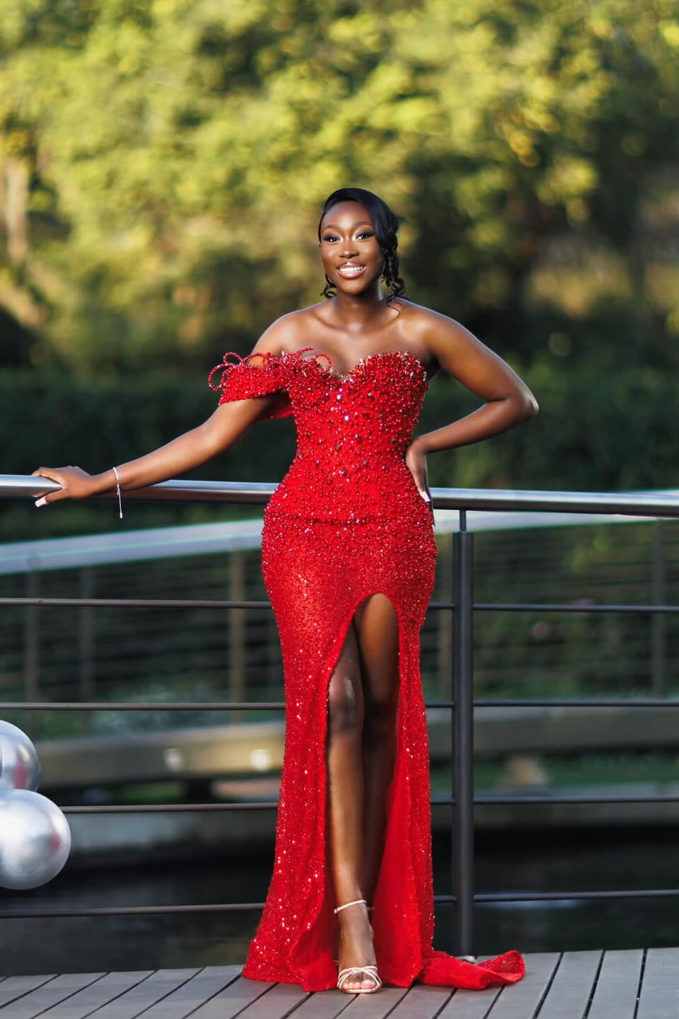 Dazzling Red Sweetheart One-Shoulder Mermaid Prom Dresses High Split With Beads