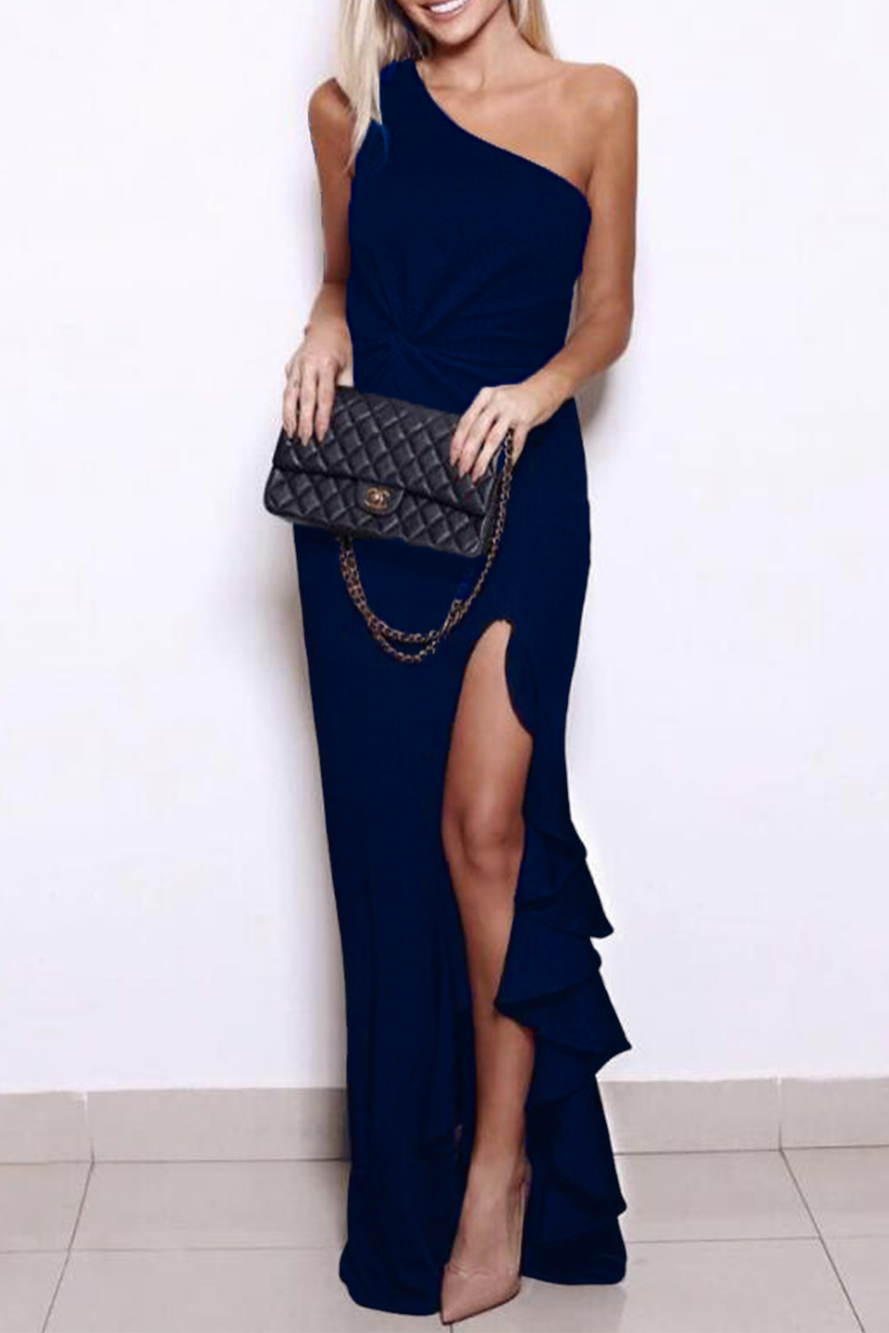 Elegant Solid Flounce Slit One Shoulder Evening Dress Dresses(8 Colors) - View 14 | VelvetHem