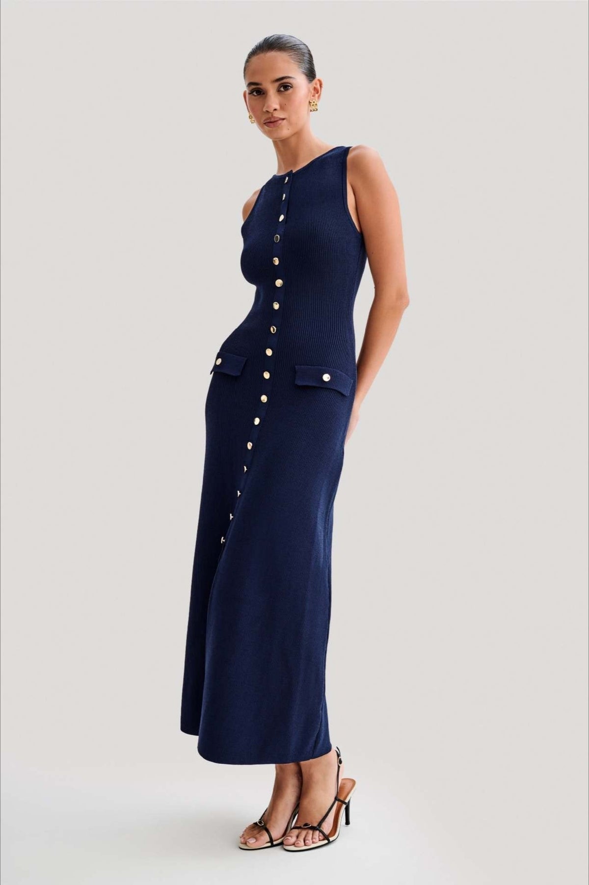 Fashion Buttoned Knit Work Dress - View 6 | VelvetHem