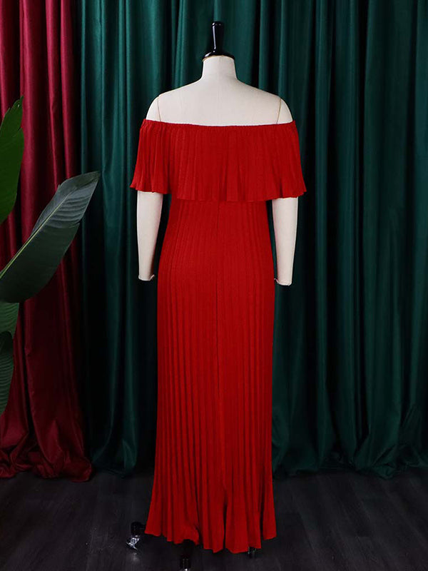 Wrap Pleated Solid Color Off-The-Shoulder Evening Dresses - View 2 | VelvetHem