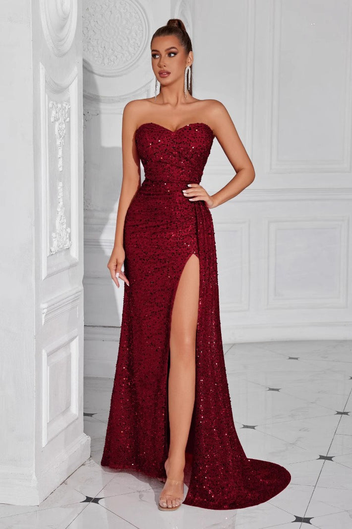 Strapless Split Maxi Urban Dress for Boutique Fashion Look
