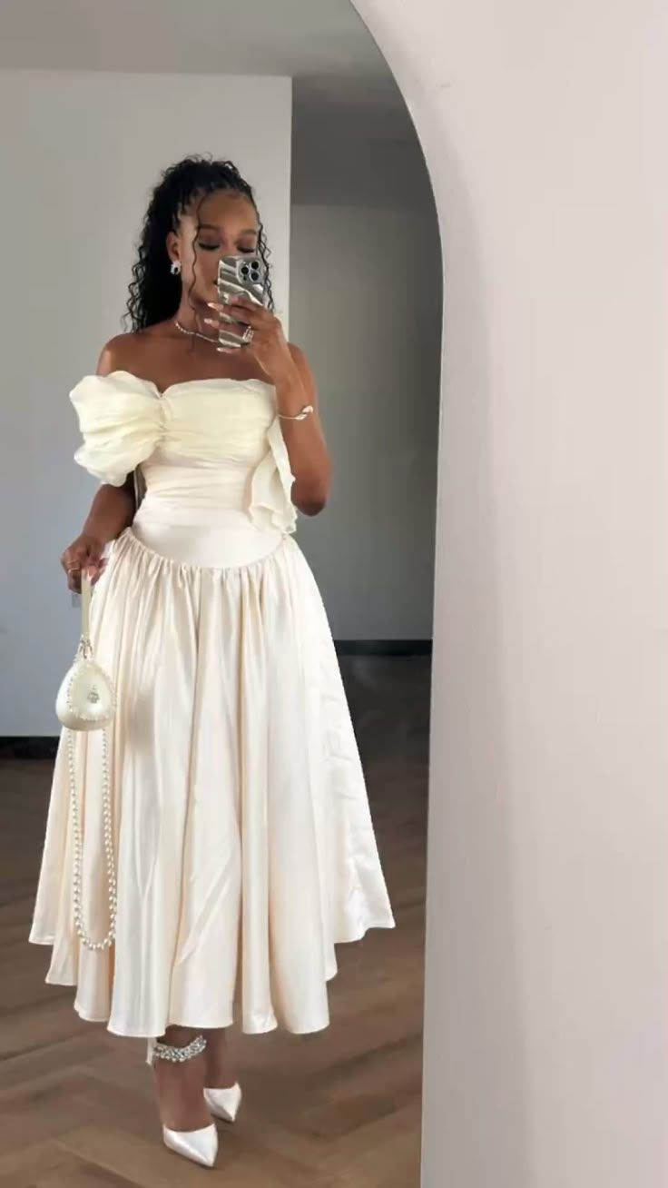 Ivory Off-the-Shoulder Evening Dress A-Line Prom Dresses