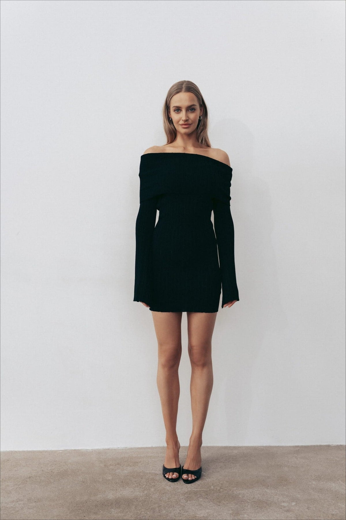 Off-Shoulder Long-Sleeve Bodycon Mini Sweater Dress - View 5 | VelvetHem